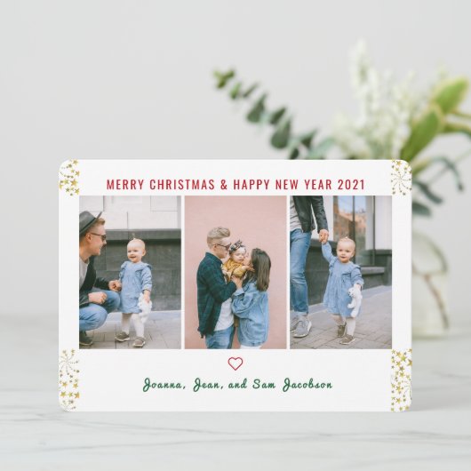 シンプルエレガント可愛い3枚金ゴールドグリッター新年 シーズンカード (スタンド正面)