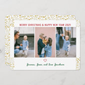 シンプルエレガント可愛い3枚金ゴールドグリッター新年 シーズンカード (正面/裏面)