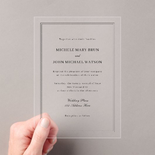 シンプルエレガント基本ミニマルニュートラル結婚フレーム アクリル招待状 (インサイチュ (ポータブル))