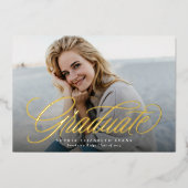 シンプルエレガント大学院写真卒業 箔招待状 (正面)