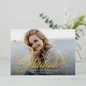 シンプルエレガント大学院写真卒業 箔招待状 (立ち正面)