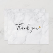 シンプルエレガント大理石スクリプト金ゴールドハート サンキューカード (正面/裏面)