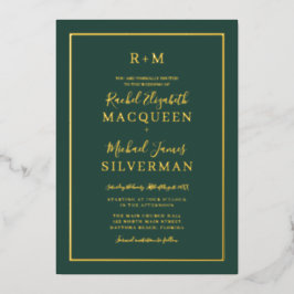 シンプルエレガント実在金ゴールド縁どはグリーンです 箔招待状