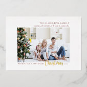 シンプルエレガント家族のクリスマス写真 箔シーズンカード (正面)