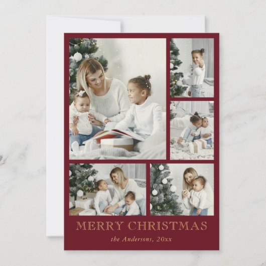 シンプルエレガント家族の写真コラージュ シーズンカード (正面)