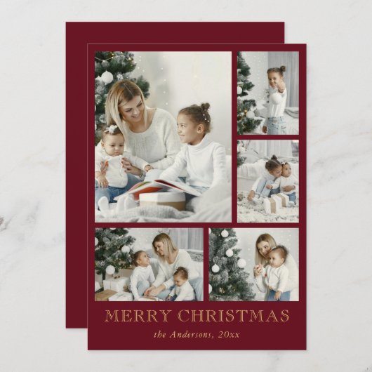 シンプルエレガント家族の写真コラージュ シーズンカード (正面/裏面)
