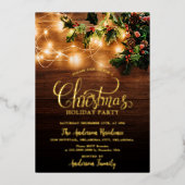 シンプルエレガント家族クリスマスホリデーパーティー 箔招待状 (正面)