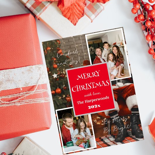 シンプルエレガント家族メリークリスマス2写真 箔シーズンカード