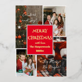 シンプルエレガント家族メリークリスマス2写真 箔シーズンカード (正面)