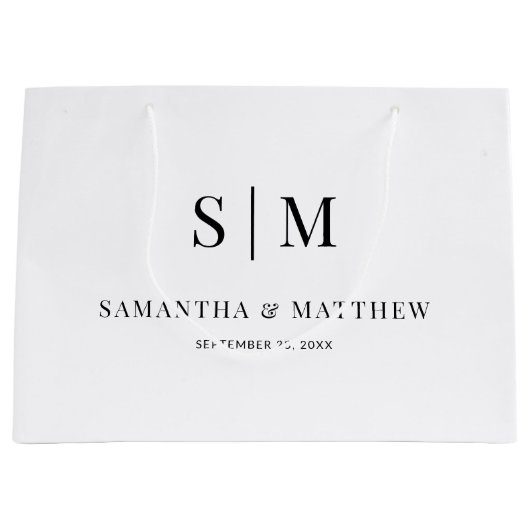 シンプルエレガント対イニシャル結婚のスポンサー ラージペーパーバッグ (正面)