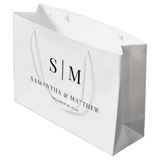 シンプルエレガント対イニシャル結婚のスポンサー ラージペーパーバッグ (裏面アングル)