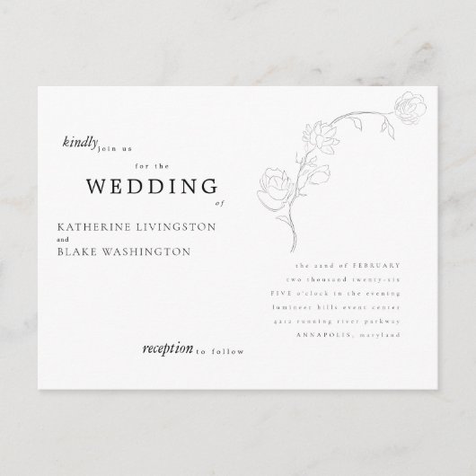 シンプルエレガント幹はがき結婚式招待状 インビテーションポストカード (正面)