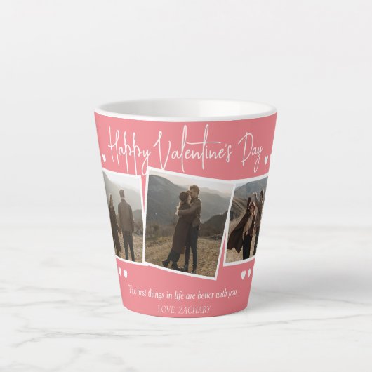 シンプルエレガント恋バレンタインのカップル写真 カフェラテマグ (正面)