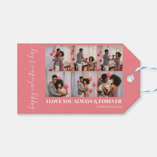 シンプルエレガント恋バレンタインのカップル写真 ギフトタグ (正面(横))