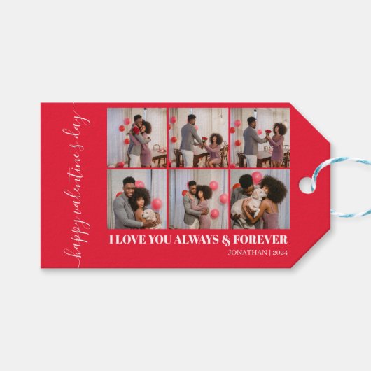 シンプルエレガント恋バレンタインのカップル写真 ギフトタグ (正面(横))
