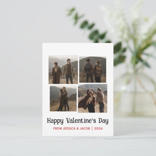 シンプルエレガント恋バレンタインのカップル写真 シーズンポストカード (スタンド正面)