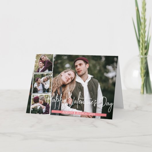 シンプルエレガント恋バレンタインのカップル4枚の写真 カード (正面)