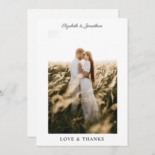 シンプルエレガント愛と感謝していの結婚写真 サンキューカード (正面/裏面)