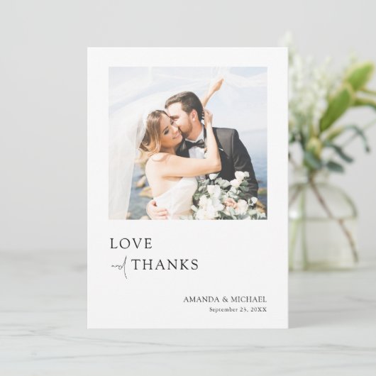 シンプルエレガント愛と感謝してい写真結婚の サンキューカード (スタンド正面)