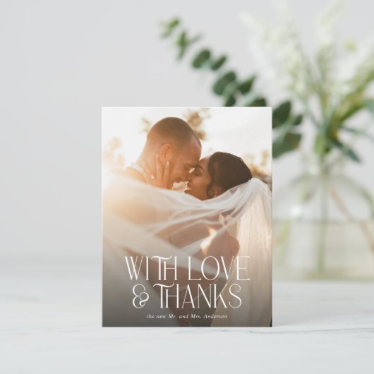 シンプルエレガント愛と感謝してい結婚の写真 サンキューカード (スタンド正面)
