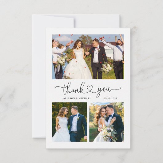 シンプルエレガント愛ハートScript 4結婚の写真 サンキューカード (正面)
