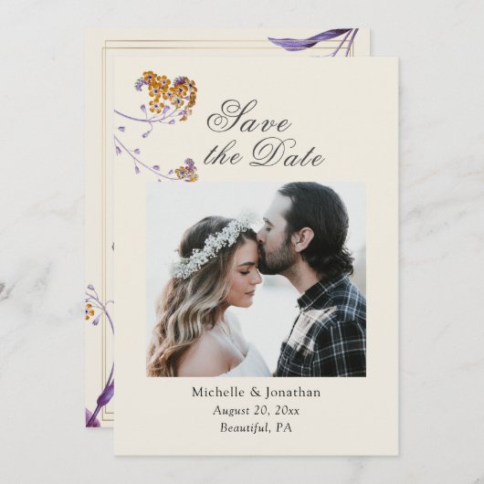シンプルエレガント感動的フローラ写真結婚の セーブザデート (正面/裏面)