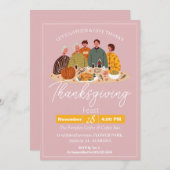 シンプルエレガント感謝祭ディナーパンプキントルコ 招待状 (正面/裏面)