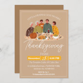 シンプルエレガント感謝祭ディナーパンプキントルコ 招待状 (正面/裏面)