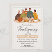シンプルエレガント感謝祭ディナーパンプキントルコ 招待状 (正面/裏面)
