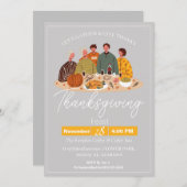 シンプルエレガント感謝祭ディナーパンプキントルコ 招待状 (正面/裏面)