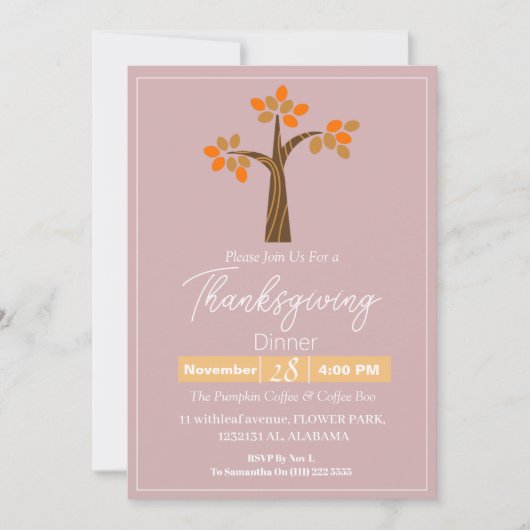 シンプルエレガント感謝祭フローラ秋 招待状 (正面)