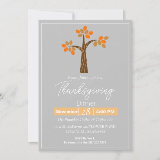 シンプルエレガント感謝祭フローラ秋 招待状 (正面)