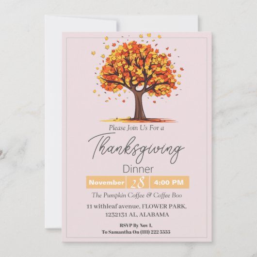 シンプルエレガント感謝祭フローラ秋 招待状 (正面)
