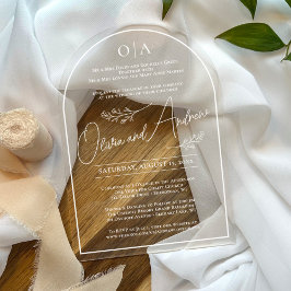 シンプルエレガント手描きボタ結婚ニカルアーチ アクリル招待状