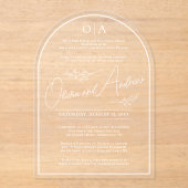 シンプルエレガント手描きボタ結婚ニカルアーチ アクリル招待状 (正面)