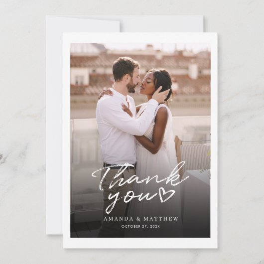 シンプルエレガント手文字の写真結婚の サンキューカード (正面)