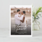 シンプルエレガント手文字の写真結婚の サンキューカード (スタンド正面)