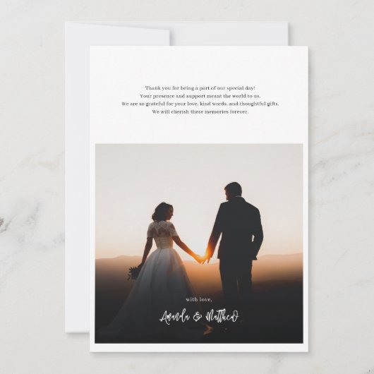 シンプルエレガント手文字の写真結婚の サンキューカード (裏面)