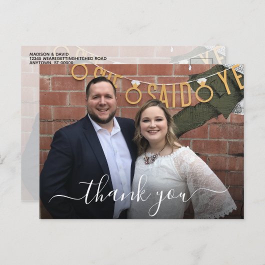 シンプルエレガント手書きスクリプト写真ありがとう ポストカード (正面/裏面)