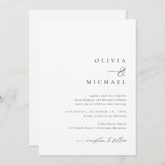 シンプルエレガント手書結婚き 招待状 (正面/裏面)