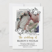 シンプルエレガント文字とフォト結婚式招待状 (正面)