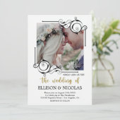 シンプルエレガント文字とフォト結婚式招待状 (スタンド正面)