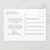 シンプルエレガント文字と写真結婚の感謝 ポストカード (裏面)