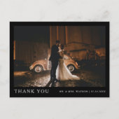 シンプルエレガント文字と写真結婚の感謝 ポストカード (正面)