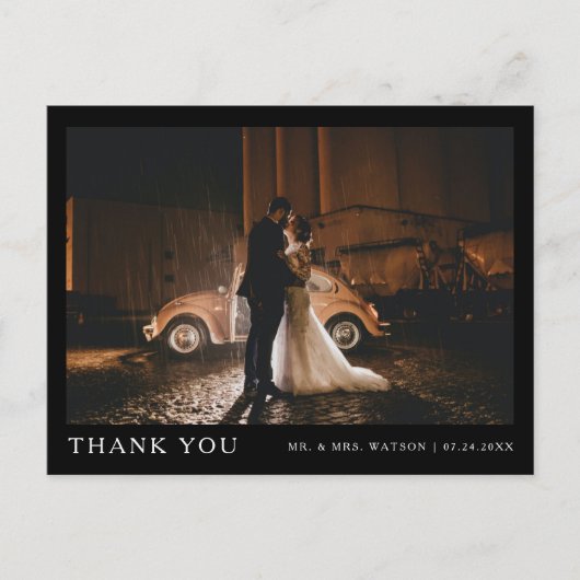 シンプルエレガント文字と写真結婚の感謝 ポストカード (正面)