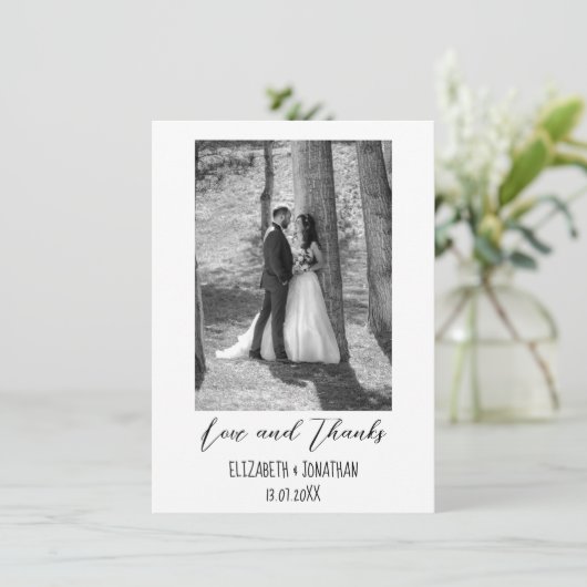シンプルエレガント文字と写真結婚の サンキューカード (スタンド正面)