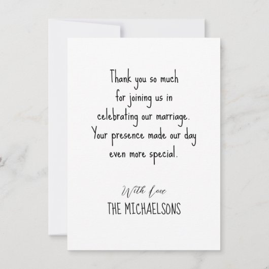 シンプルエレガント文字と写真結婚の サンキューカード (裏面)