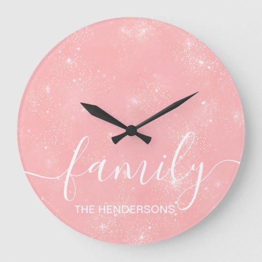 シンプルエレガント文字ピンク ラージ壁時計 (正面)