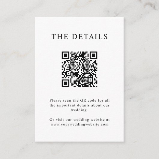 シンプルエレガント文字写真結婚の詳細QRコード エンクロージャーカード (正面)