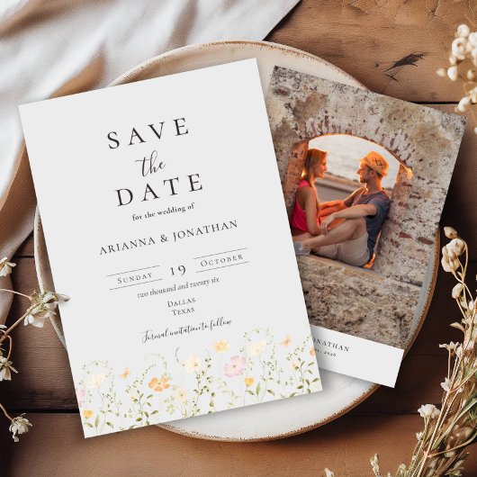 シンプルエレガント文字写真結婚花 セーブザデート